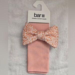Bar III Coral and White Floral Bow Tie With Pocket Square NWT